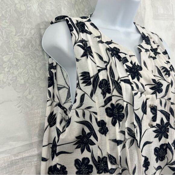 FRED DAVID FLORAL PLEADED SLEEVELESS SUMMER TOP  SML BLUE/WHITE SIZE SMALL - Picture 4 of 11